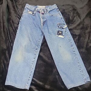 Pepe London Vintage 90s Denim Worxx High Waisted Wide Leg Cropped Jeans